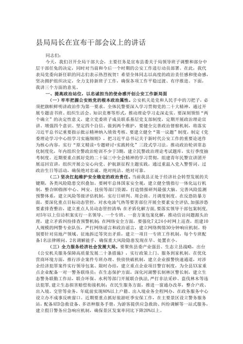 县局局长在宣布干部会议上的讲话.docx