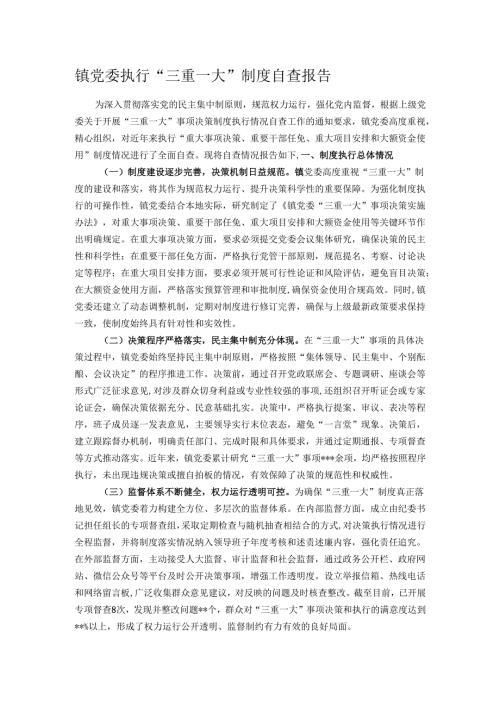 镇党委执行“三重一大”制度自查报告.docx