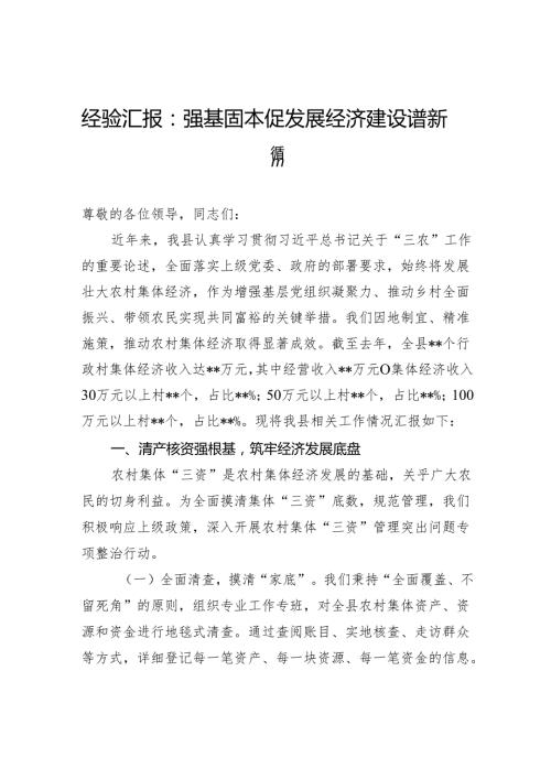 经验汇报：强基固本促发展经济建设谱新篇.docx