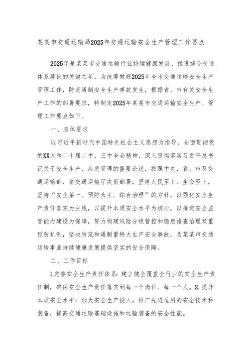 某某市交通运输局2025年交通运输安全生产管理工作要点.docx