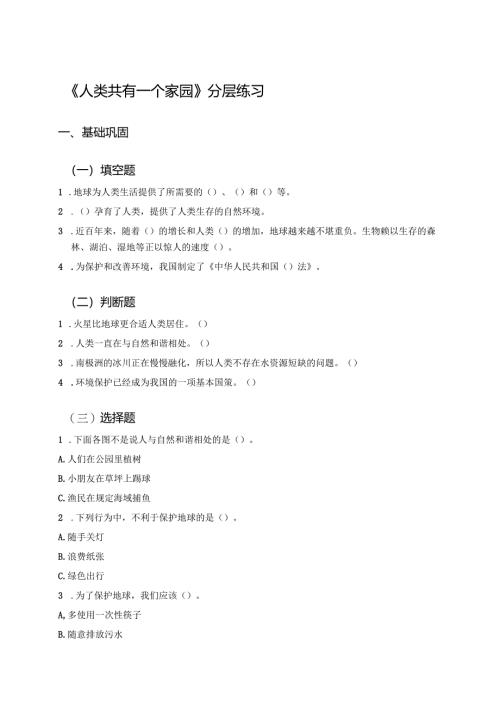 《人类共有一个家园》分层练习.docx