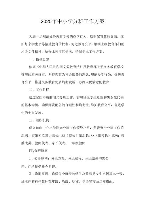 2025年开展《中小学分班》工作实施方案.docx