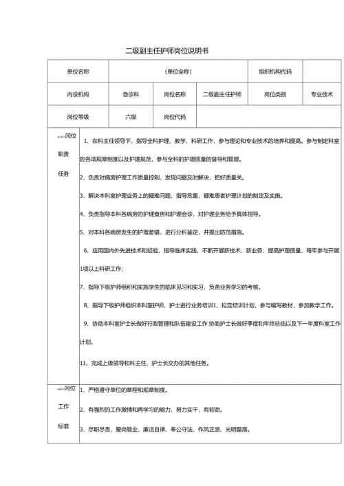 二级副主任护师岗位说明书.docx
