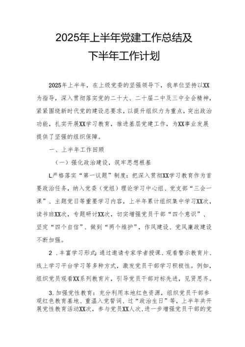2025年上半年《党建工作总结》及下一步工作打算.docx