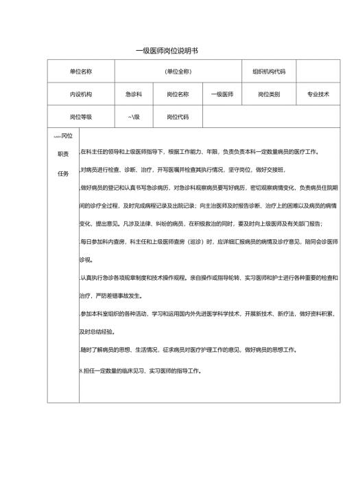 一级医师岗位说明书.docx