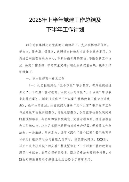 2025年上半年党建工作总结及下一步工作打算.docx
