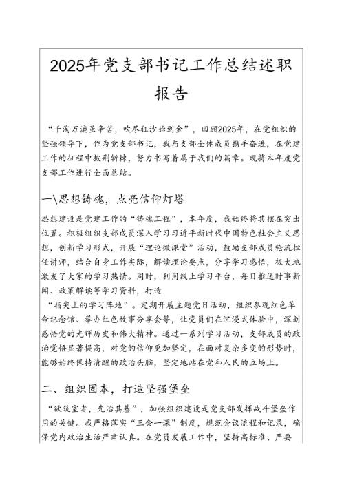 2025年党支部书记工作总结述职报告（精选）.docx