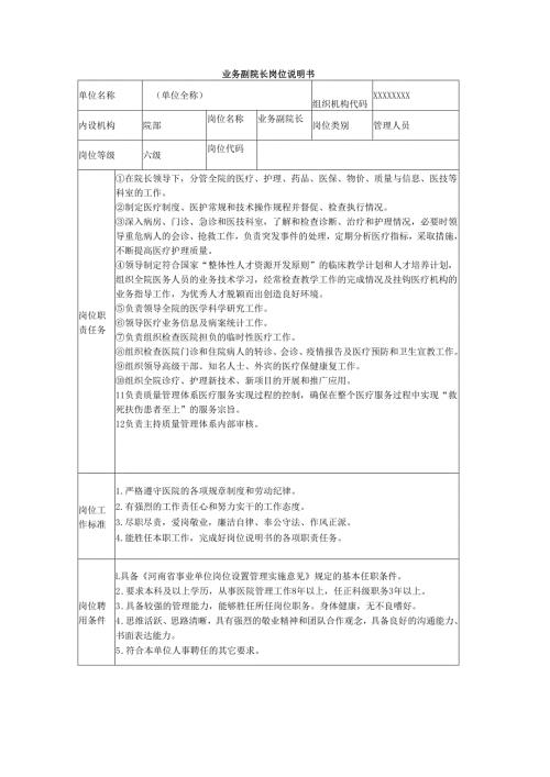 业务副院长岗位说明书.docx