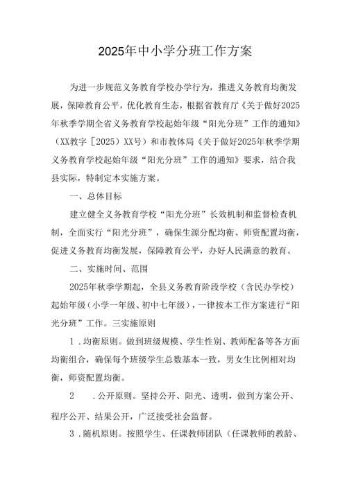 2025年开展《中小学分班》工作方案 （12份）.docx