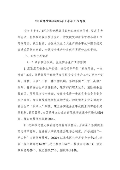 X区应急管理局2025年上半年工作总结.docx
