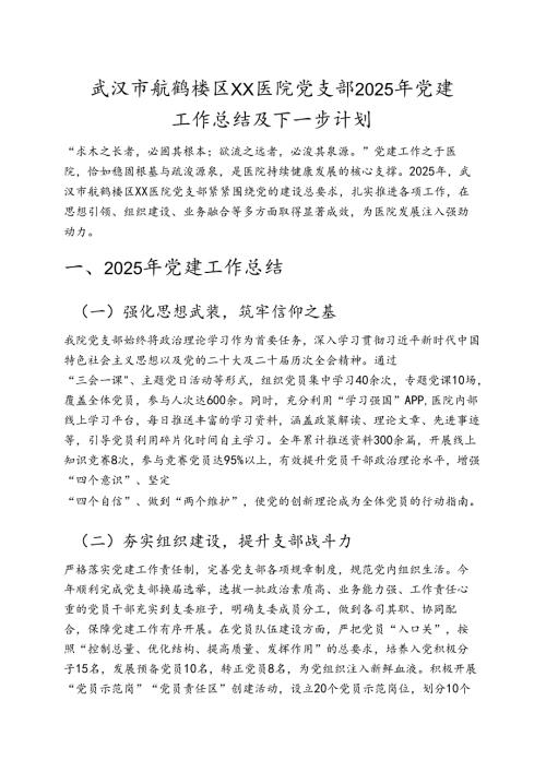 2025医院党建工作总结及下一步计划 (完整版).docx