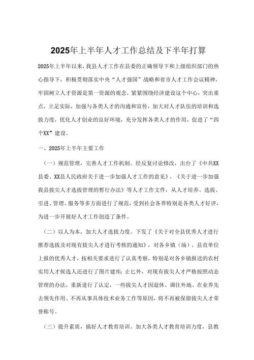 2025年上半年人才工作总结及下半年打算.docx