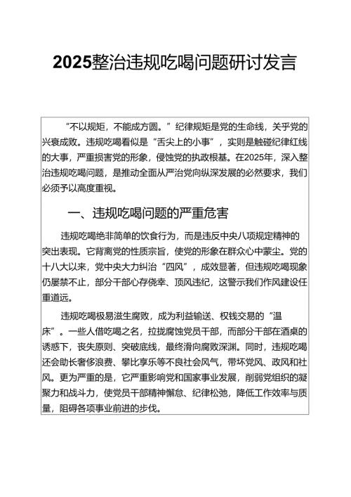 2025整治违规吃喝问题研讨发言.docx