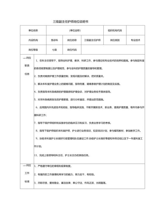 三级副主任护师岗位说明书.docx