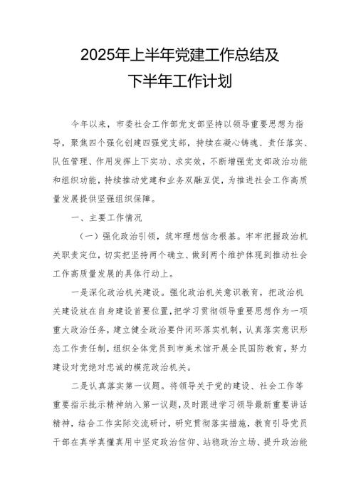 2025年上半年党建工作总结及下半年工作计划.docx