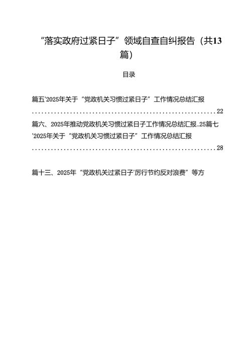 “落实政府过紧日子”领域自查自纠报告（共13篇）.docx