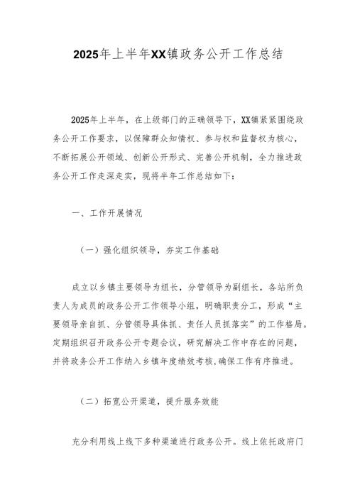 2025年上半年XX镇政务公开工作总结.docx