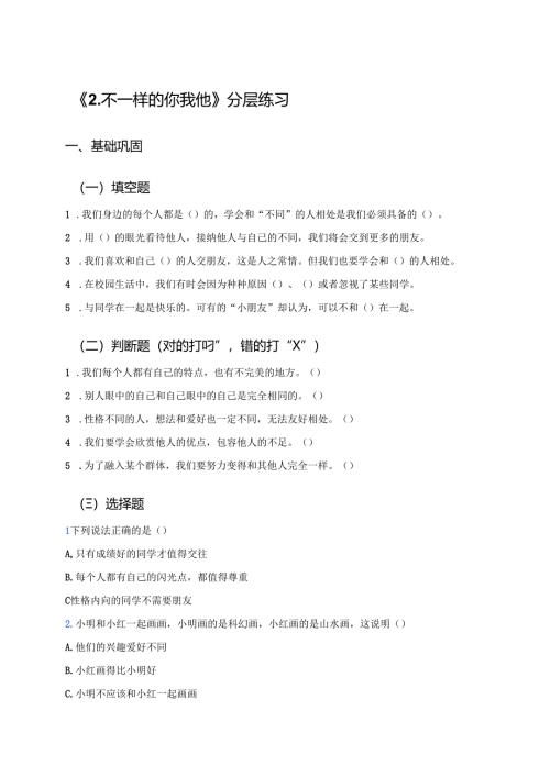 《2.不一样的你我他》分层练习.docx