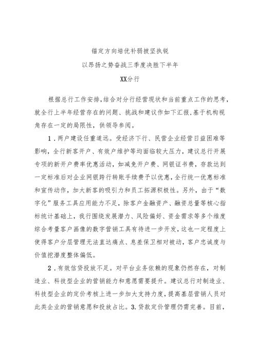 上半年全行经营工作问题与建议.docx