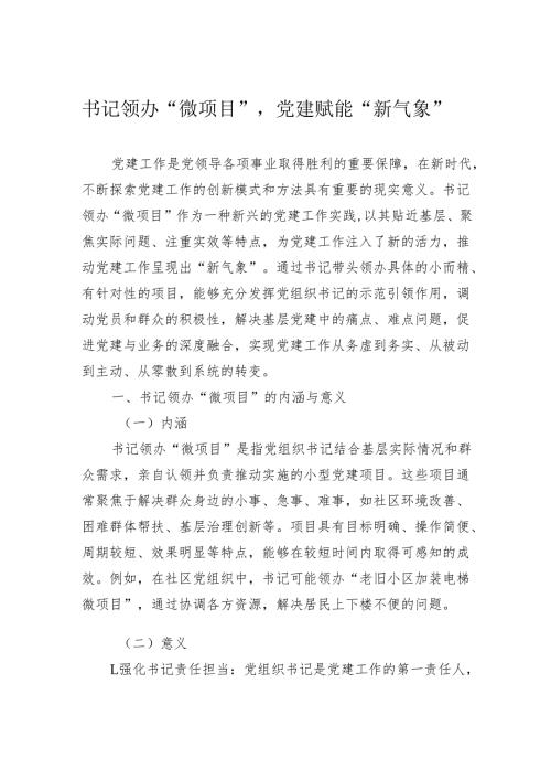 书记领办“微项目”党建赋能“新气象”.docx