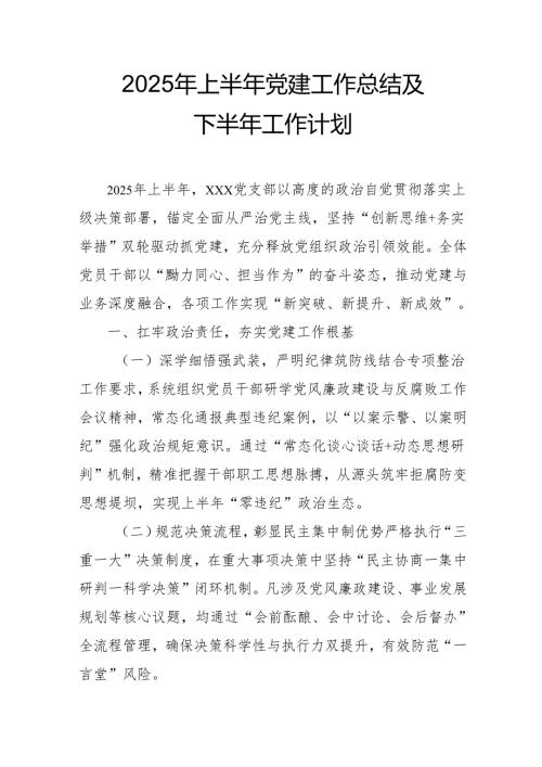 2025年上半年党建工作总结及下半年工作计划汇编3份.docx