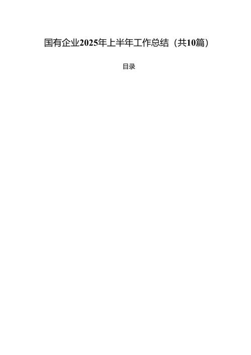 10篇国有企业2025年上半年工作总结范文.docx