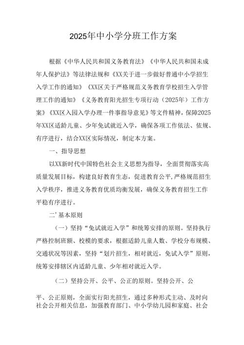 2025年开展《中小学分班》工作方案 汇编12份.docx