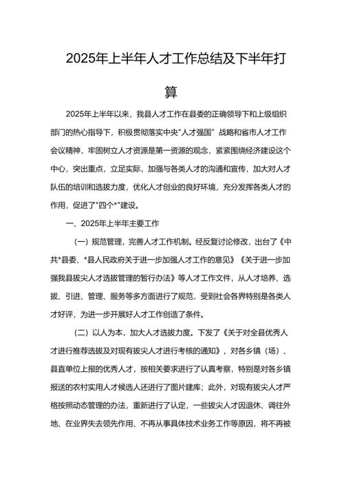 2025年上半年人才工作总结及下半年打算.docx